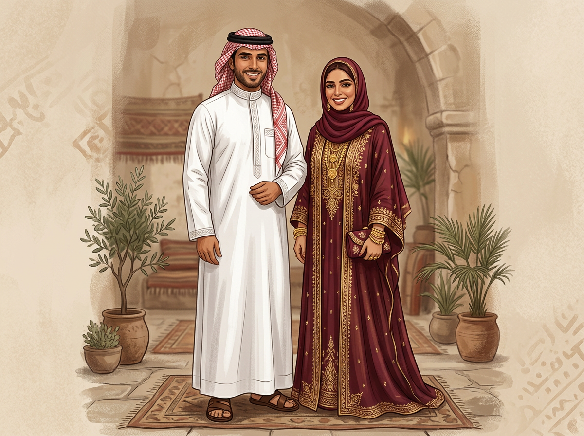 Local people in the traditional dress of Bahrain